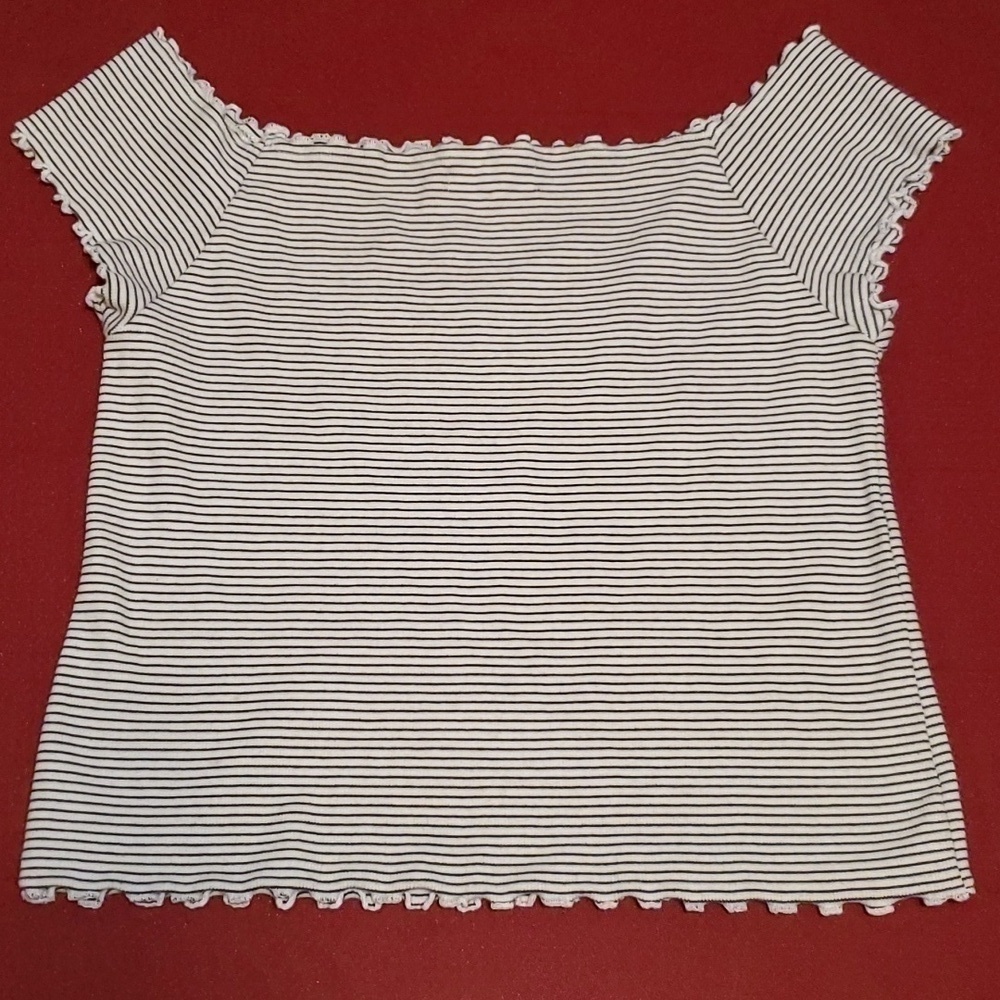 Aeropostale Women's Ribbed Off The Shoulder Black White Striped Crop Top XL